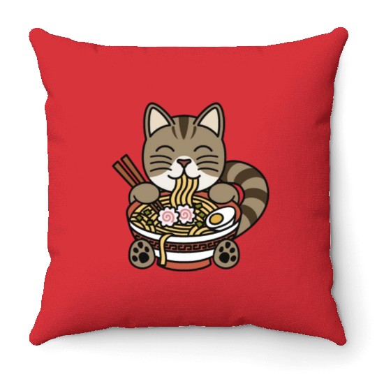 Exotic Shorthair Cat Ramen Noodles Throw Pillows
