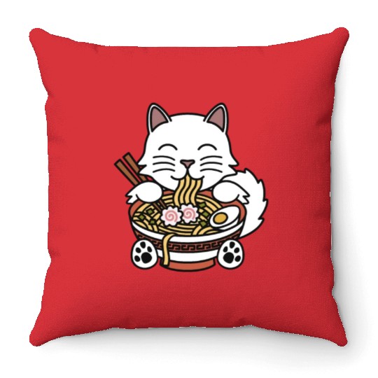 Persian Cat Ramen Noodles Throw Pillows