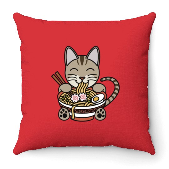 Devon Rex Cat Ramen Noodles Throw Pillows