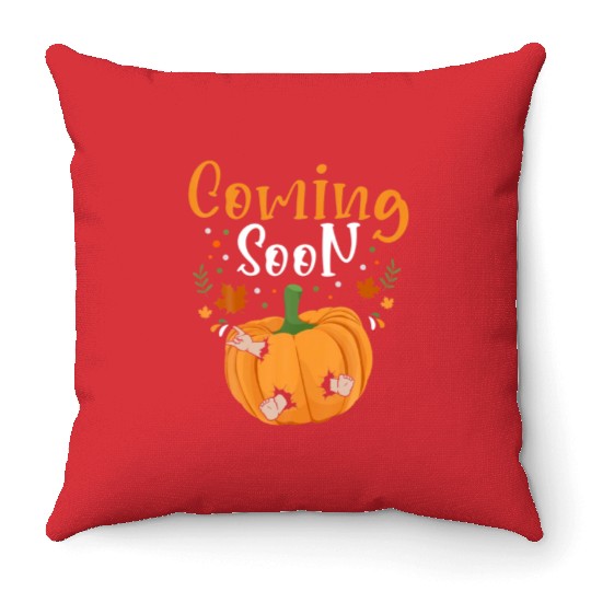 Coming Soon Baby Announcement Thanksgiving Pumpkin Throw Pillows