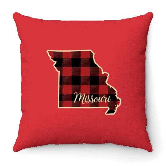 Missouri Buffalo Plaid Silhouette Home State Pride Throw Pillows