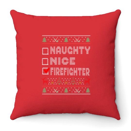 Naughty Nice Firefighter, Matching Christmas Throw Pillows