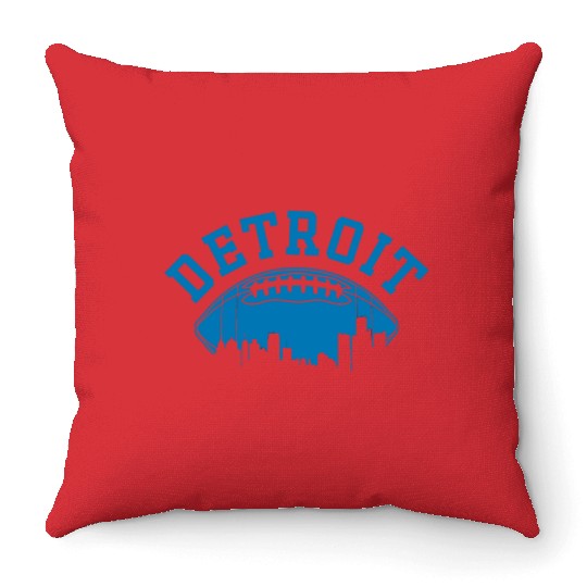 Detroit Football Vintage Michigan Skyline Retro Li Throw Pillows