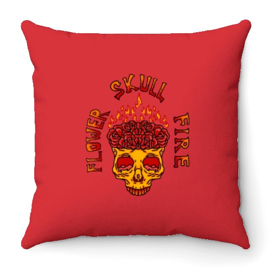 rose skull flames Throw Pillows