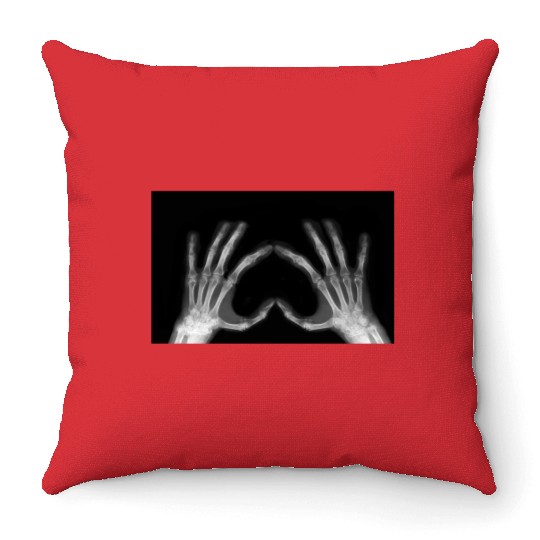 Skeleton Hand Heart Sign Bones Funny Halloween Throw Pillows