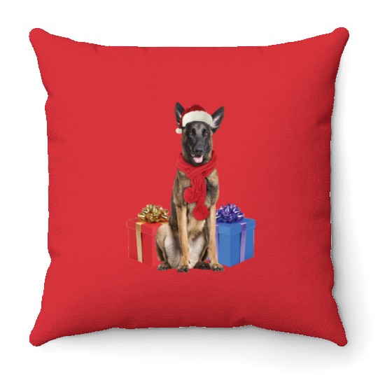Christmas Belgian Mallinois dog Throw Pillows