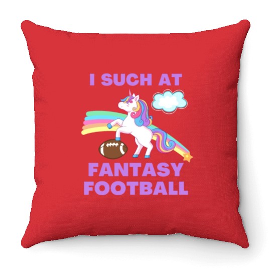 I Suck At Fantasy Football Funny Cute Unicorn Throw Pillows
