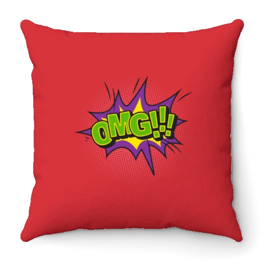 Comic Style OMG Expression Design Throw Pillows