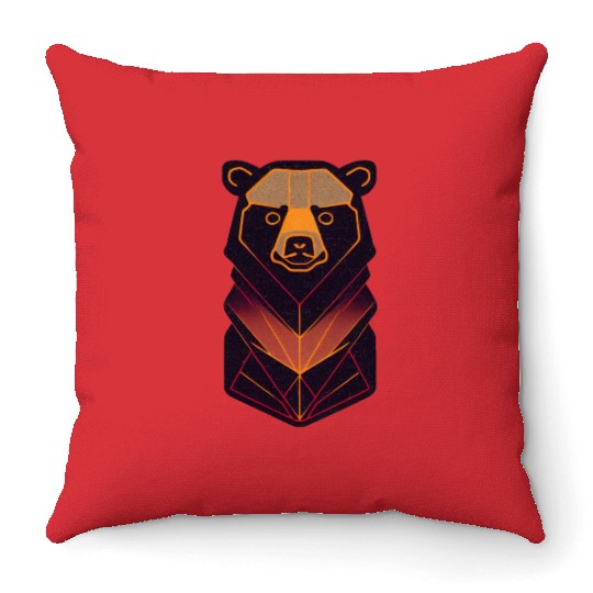 Orange neon bear Throw Pillows
