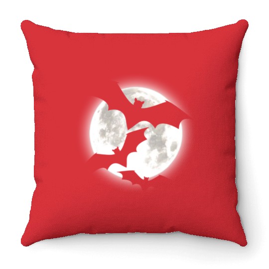 Bat MOON Pumpkin Trick or Treat Funny Halloween Throw Pillows