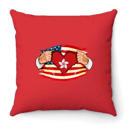 Hong Kongese Who Live in America HongKong Flag Throw Pillows