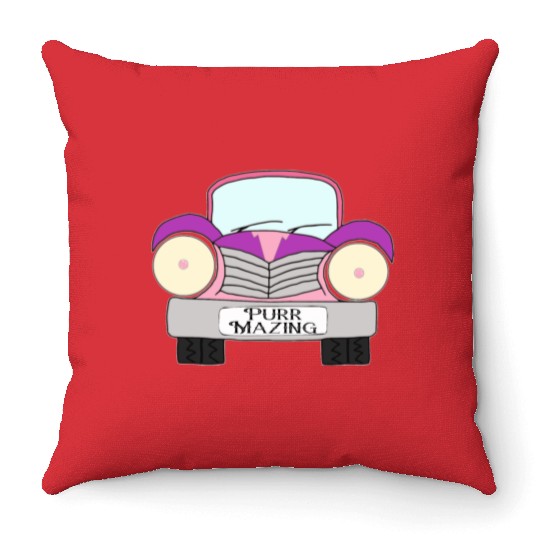 Old Car Pink and Purple Purr Mazing Throw Pillows