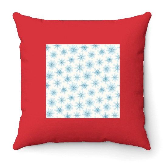 Elegant Snowflakes Pattern White Blue Throw Pillows