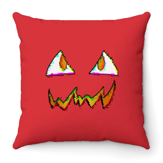 Jack O Lantern Face Glitch Throw Pillows
