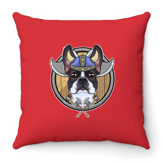 Boston Terrier I Valhalla I Viking Throw Pillows