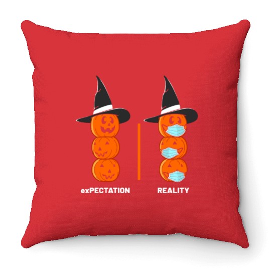Halloween Pumpkins Witch Expectation Reality Throw Pillows
