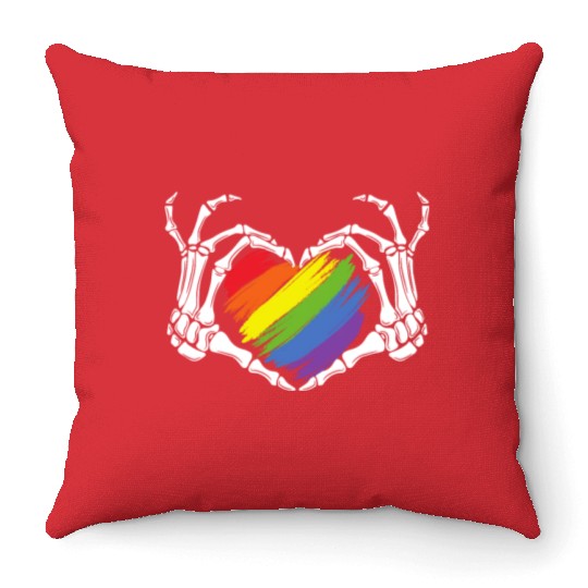 LGBT Gay Pride Zombie Skeleton Hand Heart Hallowee Throw Pillows