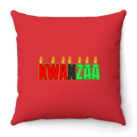 Afro American Candle Kinara Kwanzaa Throw Pillows
