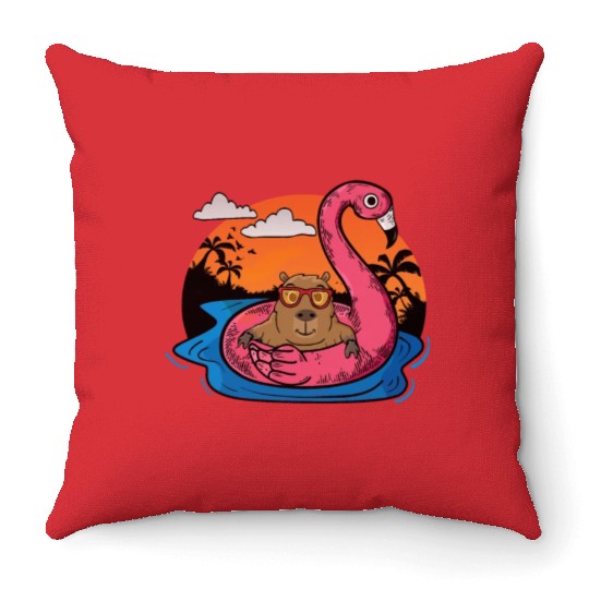 Capybara Swimming Pool Gifts Men Flamingo Capybara Throw Pillows