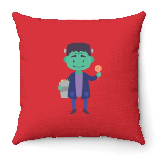 Candy Collector Happy Scary Halloween Vampire Throw Pillows