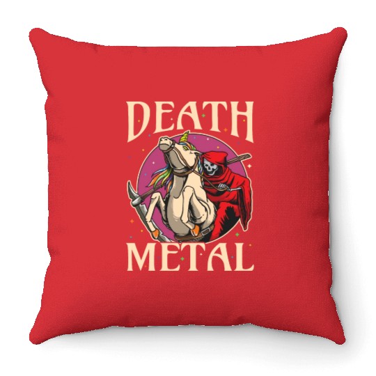 Reaper Rock Satan Unicorn Festivals Death Metal Throw Pillows