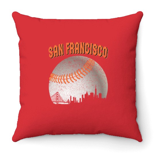 San Francisco Vintage Skyline Baseball For Gameday Throw Pillows