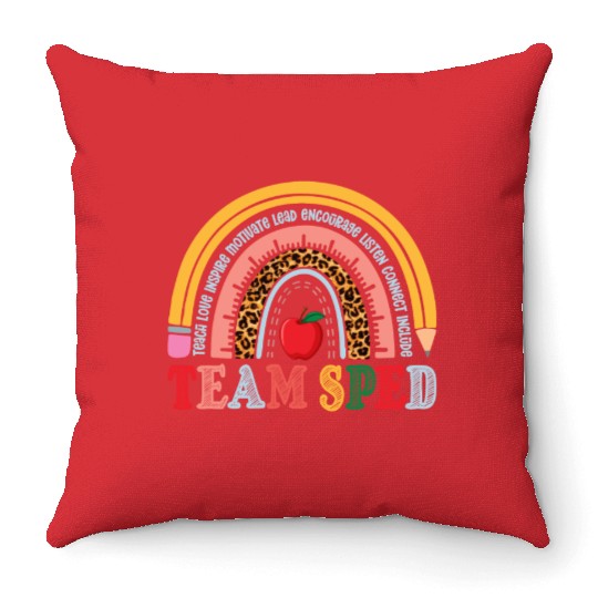 Team SPED Teacher Rainbow Throw Pillows