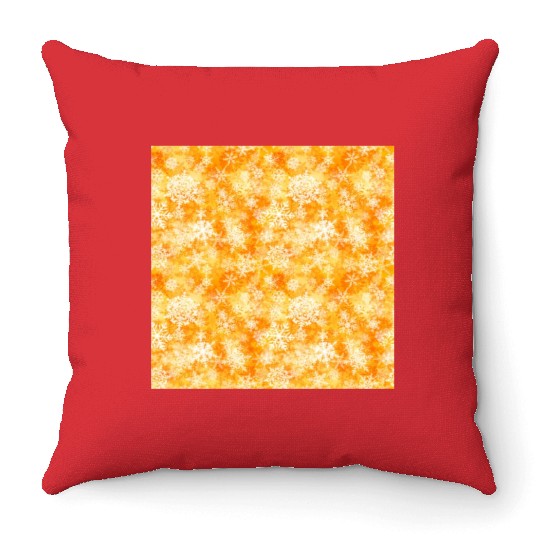 Orange White Snowflakes Pattern Throw Pillows