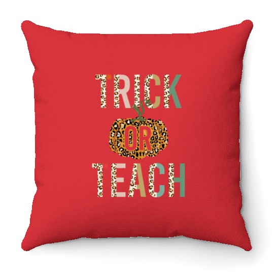 Trick Or Teach Leopard Print Halloween Throw Pillows