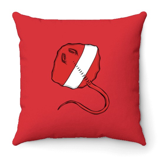 Scuba Diver Red White Flag Ray Scuba Diving Throw Pillows