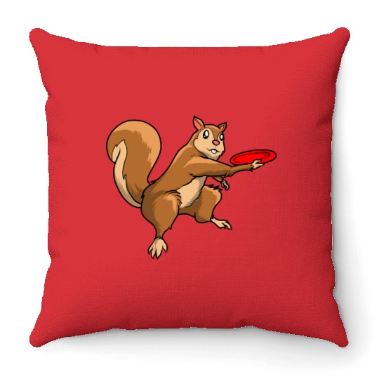 Disc Golf Squirrel Throw Pillows
