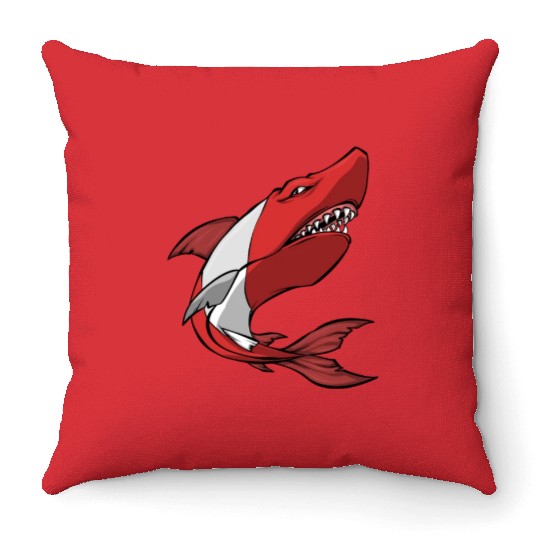 Scuba Diver Red White Flag Shark Scuba Diving Throw Pillows