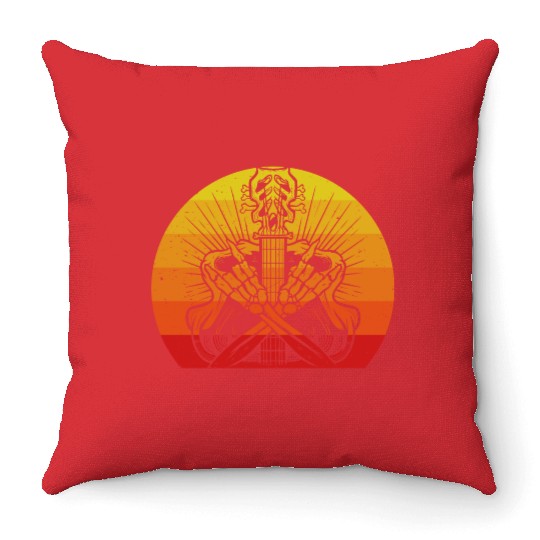 Halloween Vintage Retro Guitar Skeleton Throw Pillows