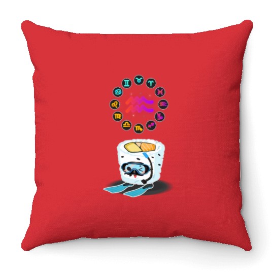 Japanese Sushi Funny Aquarius Zodiac Sushi Lover Throw Pillows