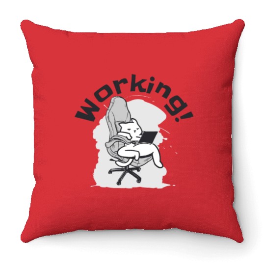 Working Cat Busy Cat Owner Professional Worker Throw Pillows