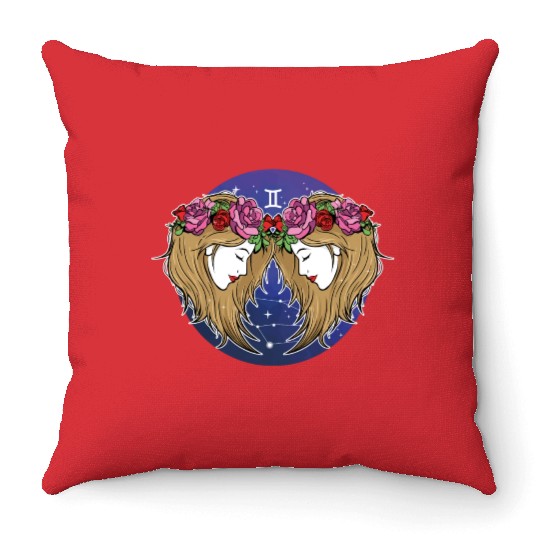 Gemini Zodiac Sign Illustration Art Throw Pillows