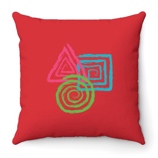 Geometric Shapes. Square, Triangle, Circle Spirals Throw Pillows
