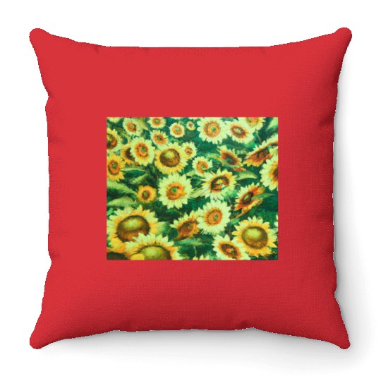 Bright Sun Flower Field Throw Pillows