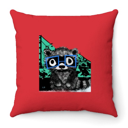 Raccoon #3 Mary Jane Bookworm Throw Pillows