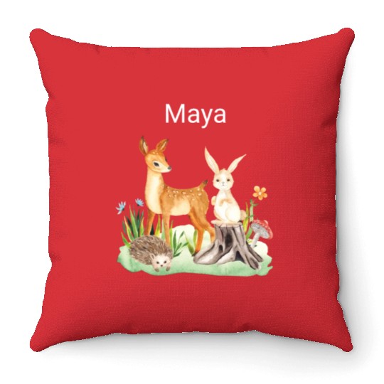 Animal deer rabbit hedgehog Maya Throw Pillows