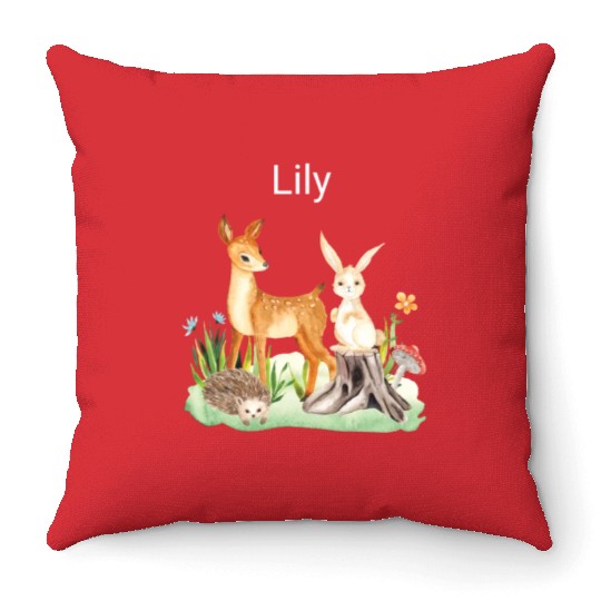 Animal deer rabbit hedgehog Lily Throw Pillows