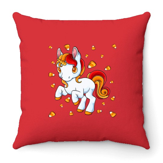 Halloween Unicorn Pony Candy Corn Halloween Throw Pillows
