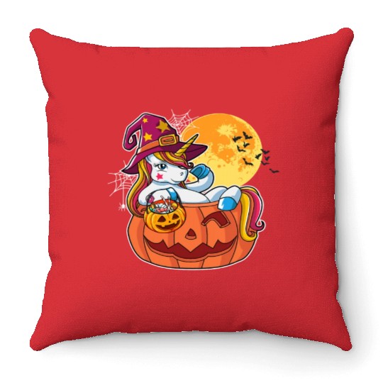 Halloween Unicorn Pony Trick Or Treat Halloween Throw Pillows