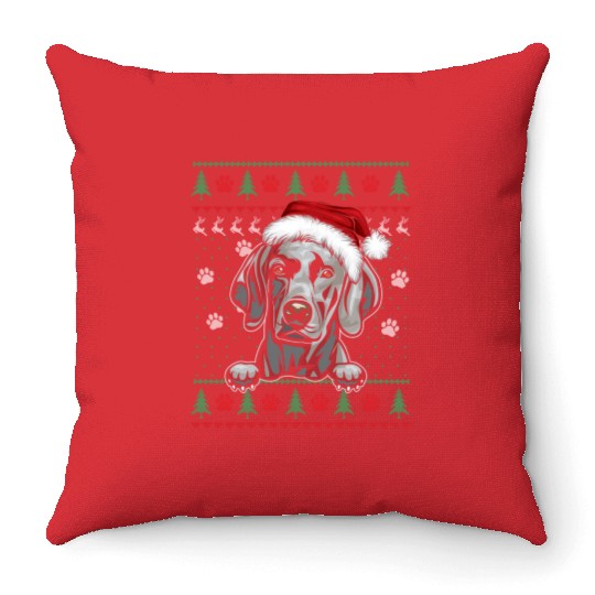 Weimaraner Christmas Ugly Sweater Funny Dog Lover Throw Pillows