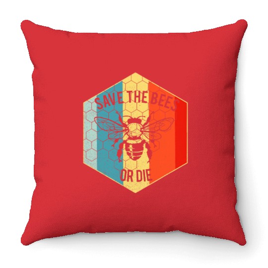 Save the Bees or Die Throw Pillows Retro Beekeeper Throw Pillows