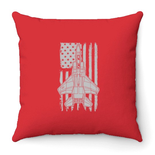 F-15 Eagle Fighter Jet Airplane American Flag F15 Throw Pillows
