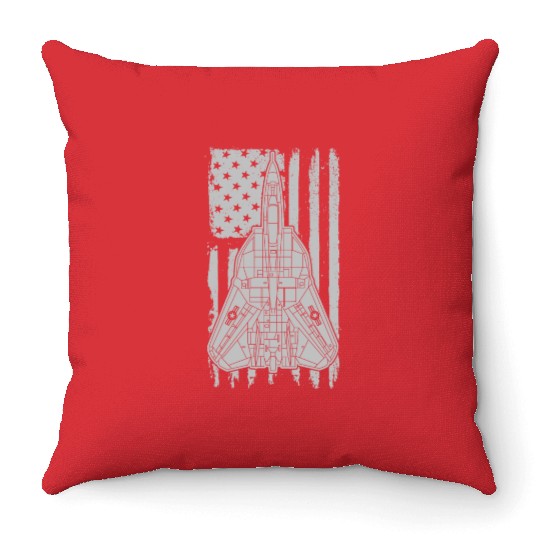 F-14 Tomcat Fighter Jet Airplane American Flag F14 Throw Pillows