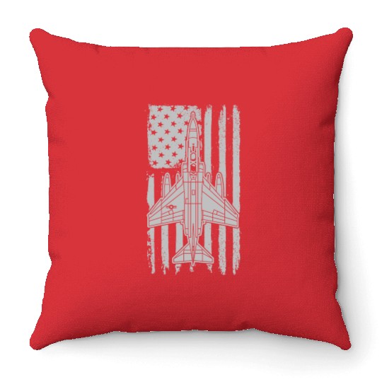 F-4 Phantom Fighter Jet Airplane American Flag F4 Throw Pillows