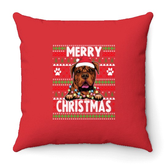 Bordeaux Great Dane Christmas Lights Dog Lovers Xm Throw Pillows
