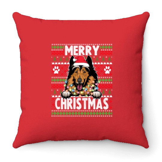 Collie Christmas Lights Dog Lovers Xmas Pajama Throw Pillows
